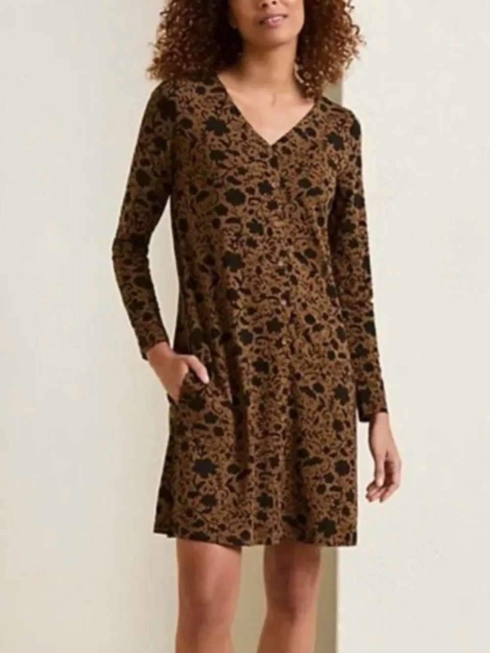 Garnet Hill Phoebe Popover Casual Button Front Pocket Dress Tencel Soft Medium